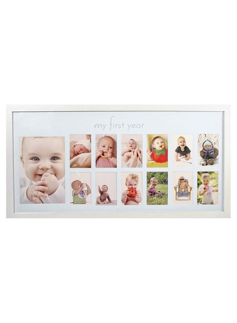 Alissa Baby’s First Year Photo Frame – Elegant White Wooden Keepsake Frame with 12 Monthly Photo Slots – Perfect Memory Gift for Newborns & First Birthdays (White) - Image 1