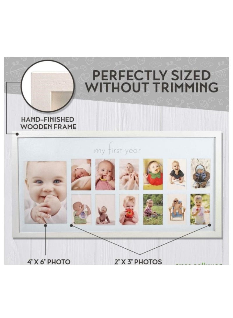 Alissa Baby’s First Year Photo Frame – Elegant White Wooden Keepsake Frame with 12 Monthly Photo Slots – Perfect Memory Gift for Newborns & First Birthdays (White) - Image 4