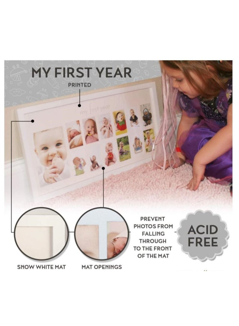 Alissa Baby’s First Year Photo Frame – Elegant White Wooden Keepsake Frame with 12 Monthly Photo Slots – Perfect Memory Gift for Newborns & First Birthdays (White) - Image 3