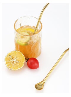 HILUKE Straw with Filtering Spoon 4 PCS Reusable Stainless Steel Drinking Straws with 2 PCS Cleaning Brushes for Yerba Mate Tea Bombilla, Gourd Loose Leaf Tea, Cocktail  - Image 3