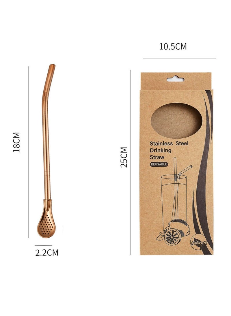 HILUKE Straw with Filtering Spoon 4 PCS Reusable Stainless Steel Drinking Straws with 2 PCS Cleaning Brushes for Yerba Mate Tea Bombilla, Gourd Loose Leaf Tea, Cocktail  - Image 2