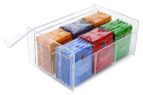 Beauenty Tea Bag Organizer,Stackable Tea Bag Storage with Lid,Coffee and Tea Organizer for Kitchen Pantry Cabinets and Countertops, Holder for Tea Bags,Coffee,Sugar Packets,Condiments,Small Packets + Sticker