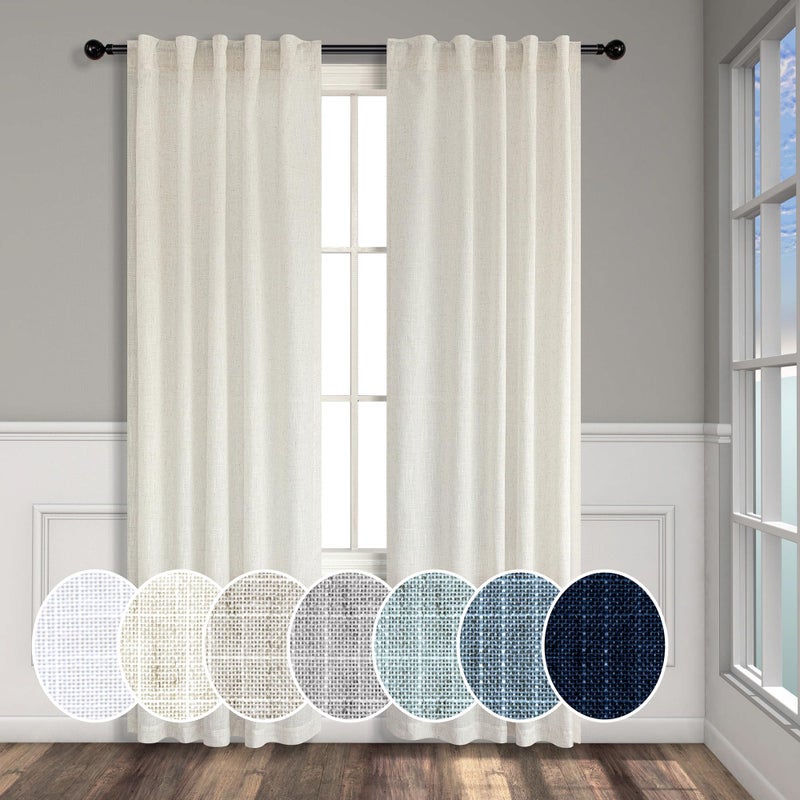 Pitalk Ivory Cream Colored Curtains 90 Inch Length For Living Room 2 Panel Set Back Tab Pocket Semi Sheer Lightweight Natural Linen Farmhouse Curtain For Bedroom Cottage Core Decor 38 X 90 Inches Long - Image 1