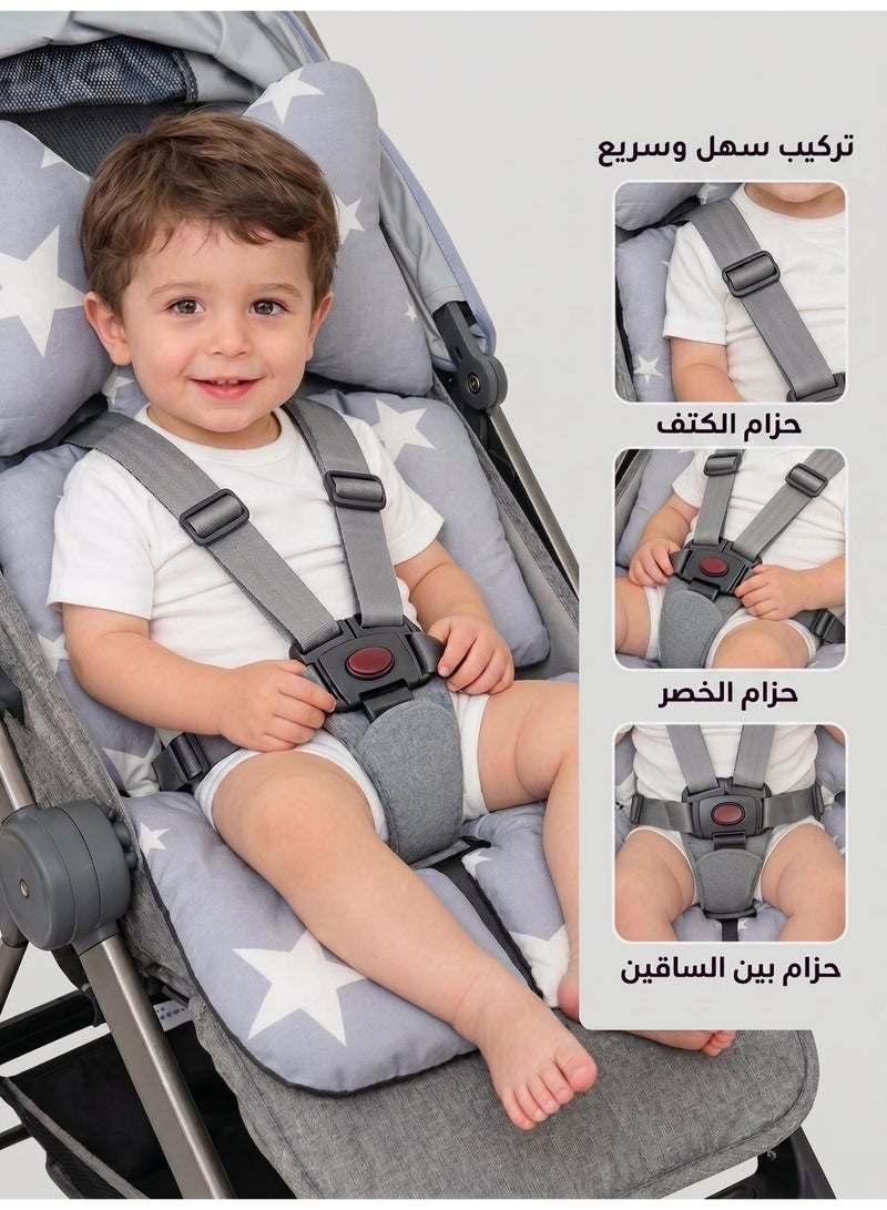 هيبوبي وسادة مقعد عربة الأطفال العالمية مع شبكة هوائية ثلاثية الأبعاد تسمح بالتهوية ومقاومة للتعرق - بطانة داعمة للرأس والجسم قابلة للاستخدام على الوجهين لعربات الأطفال ومقاعد السيارة (نجوم رمادية) - Image 3