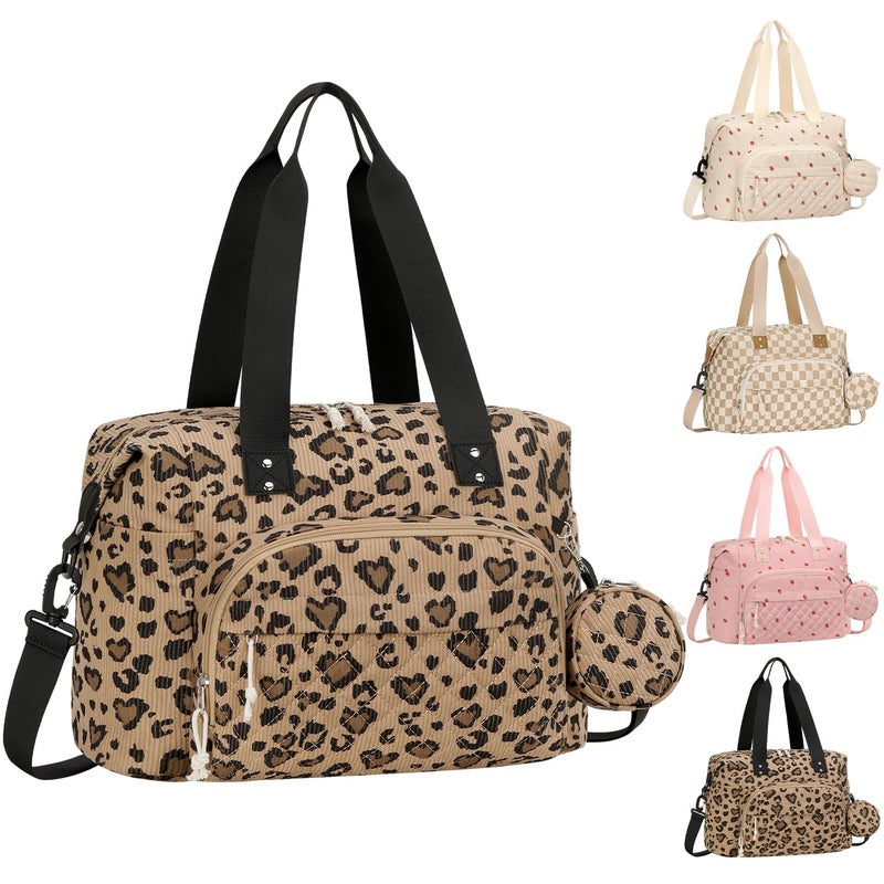 Tenot Corduroy Diaper Bag Tote, Baby Bag Travel Diaper Tote Bag with Pacifier Case, Large Tote Diaper Bag for Women, Baby Diaper Bags For Baby Girl Boy Mom Maternity Hospital Bag, Leopard Print - Image 1