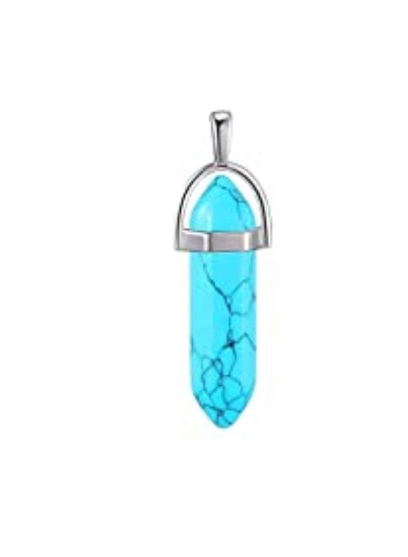 Turquoise Blue Stone Hexagonal Pendant Gemstone Pendant and Chain - Image 3