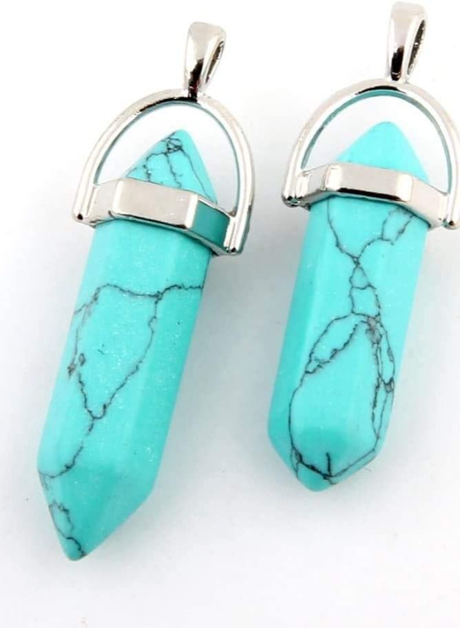 Turquoise Blue Stone Hexagonal Pendant Gemstone Pendant and Chain - Image 4
