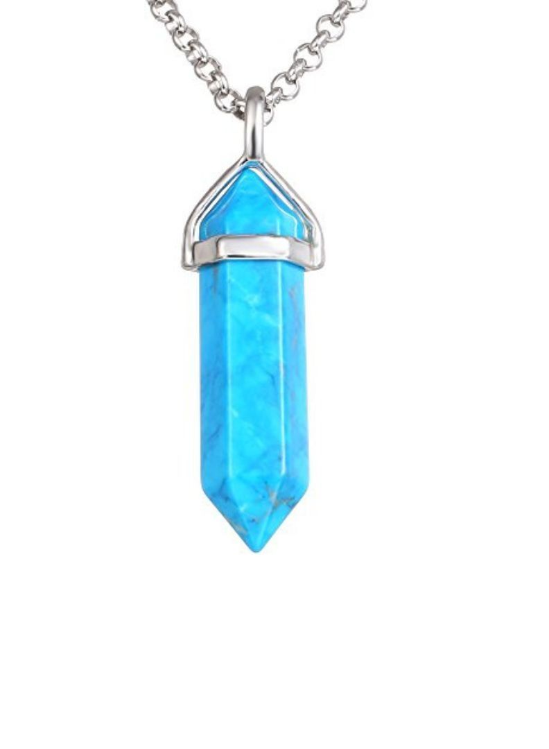 Turquoise Blue Stone Hexagonal Pendant Gemstone Pendant and Chain - Image 2