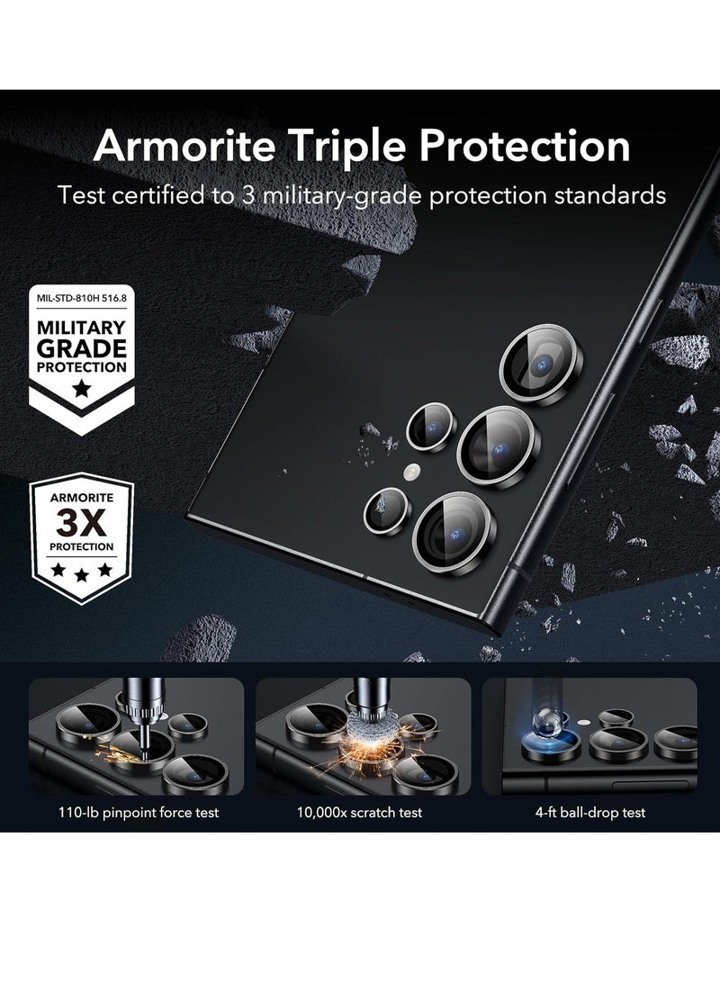 ELTRAZONE حامي عدسة كاميرا سامسونج جالاكسي S24 ألترا، حمايات عدسات فردية، زجاج مقسى فائق النحافة مقاوم للخدش مع حواف من الألمنيوم، متوافق مع غلاف جالاكسي S24 ألترا، مجموعة واحدة، أسود - Image 2