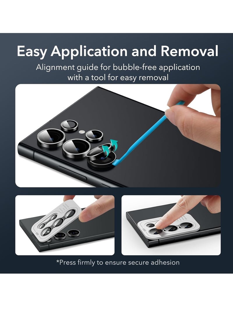 ELTRAZONE حامي عدسة كاميرا سامسونج جالاكسي S24 ألترا، حمايات عدسات فردية، زجاج مقسى فائق النحافة مقاوم للخدش مع حواف من الألمنيوم، متوافق مع غلاف جالاكسي S24 ألترا، مجموعة واحدة، أسود - Image 5