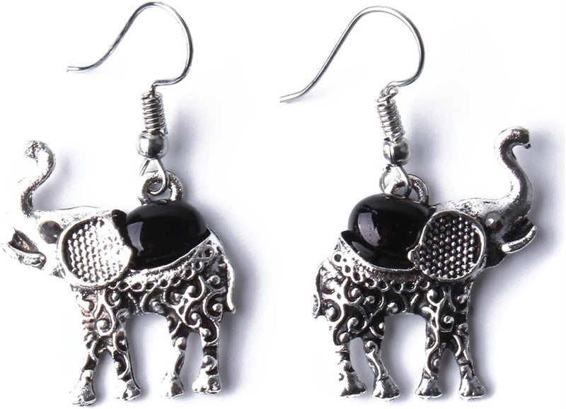 cheekyglo 3PCS Women Lucky Elephant Necklace Earrings Set Turquoise Charm Pendant Chain Choker Necklace Adjustable Jewlery Gift,Black - Image 5