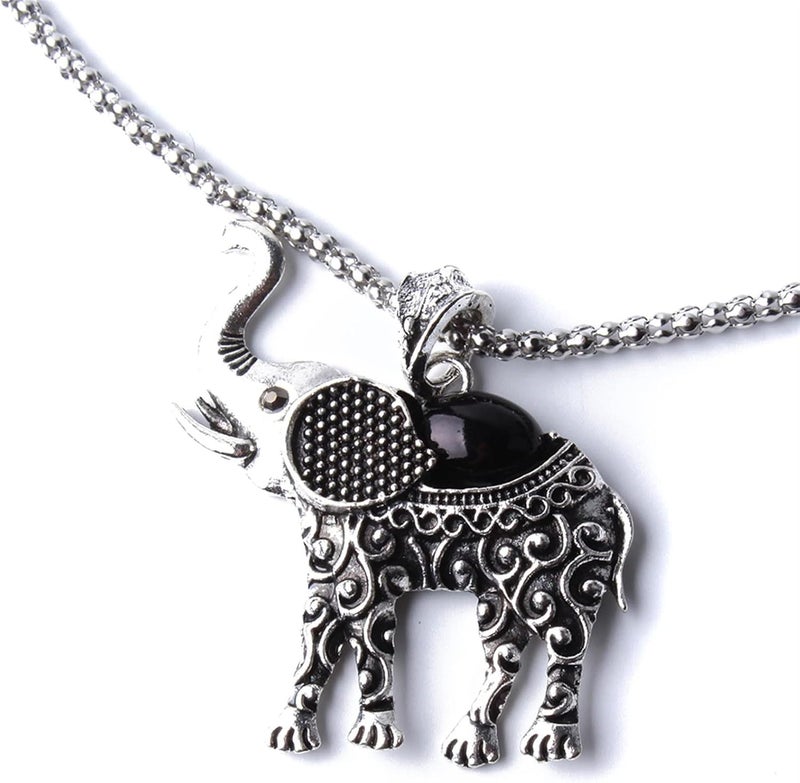 cheekyglo 3PCS Women Lucky Elephant Necklace Earrings Set Turquoise Charm Pendant Chain Choker Necklace Adjustable Jewlery Gift,Black - Image 3