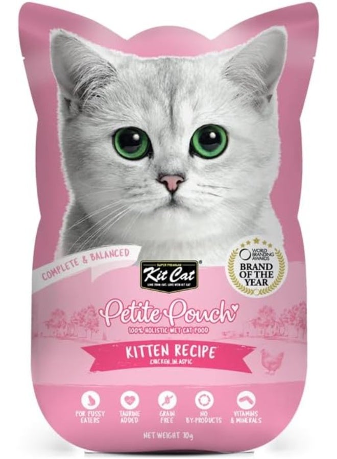 Kit Cat Petite Pouch Kitten Recipe Chicken in Aspic 70g Complete and Balanced Grain-Free Wet Cat Food for Kittens