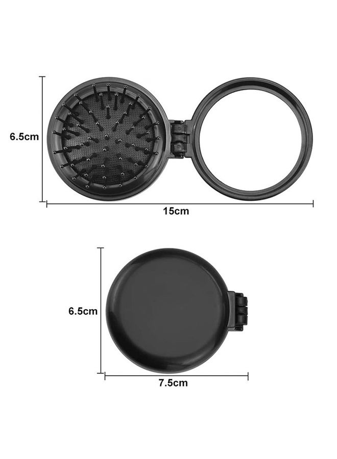 Folding Mini Hair Brush with Mirror Travel Size Round Massage Comb for Women and Girls,Commutes Travel Office Outdoor Trips Social Gatherings, Combines Hair Grooming Makeup Mirror Scalp Massage in Compact Black Design - Image 2