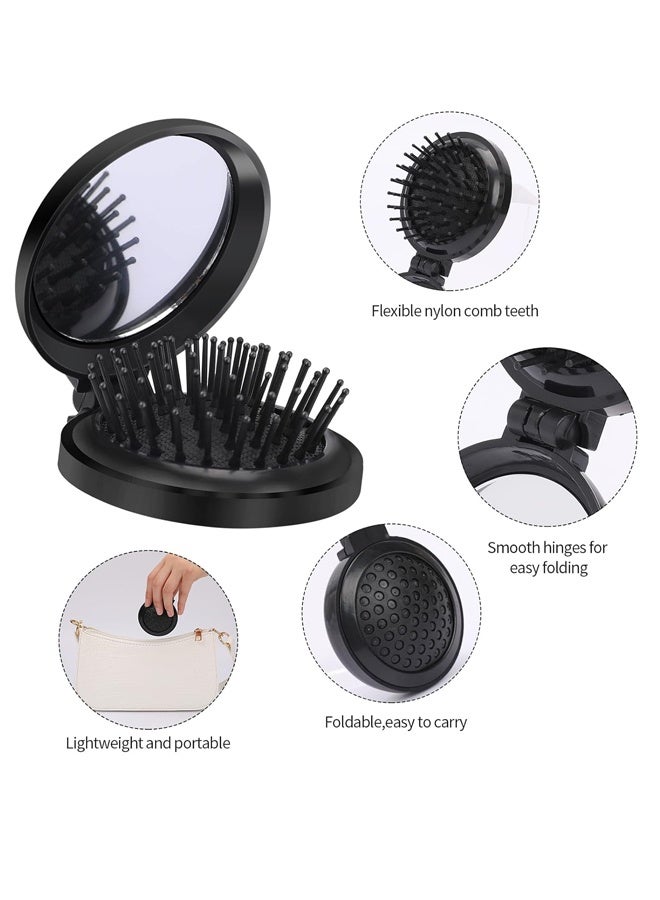 Folding Mini Hair Brush with Mirror Travel Size Round Massage Comb for Women and Girls,Commutes Travel Office Outdoor Trips Social Gatherings, Combines Hair Grooming Makeup Mirror Scalp Massage in Compact Black Design - Image 4