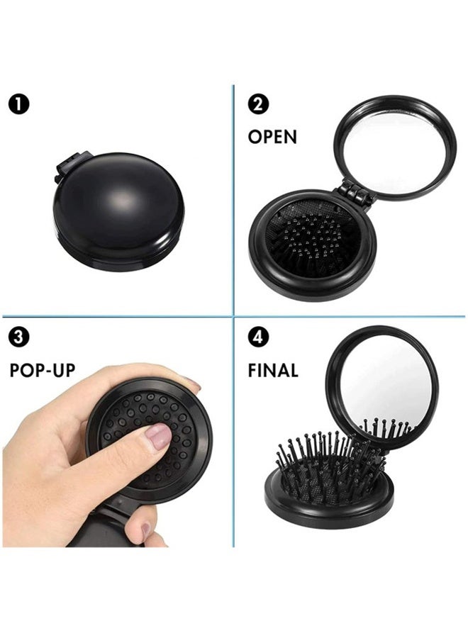 Folding Mini Hair Brush with Mirror Travel Size Round Massage Comb for Women and Girls,Commutes Travel Office Outdoor Trips Social Gatherings, Combines Hair Grooming Makeup Mirror Scalp Massage in Compact Black Design - Image 3