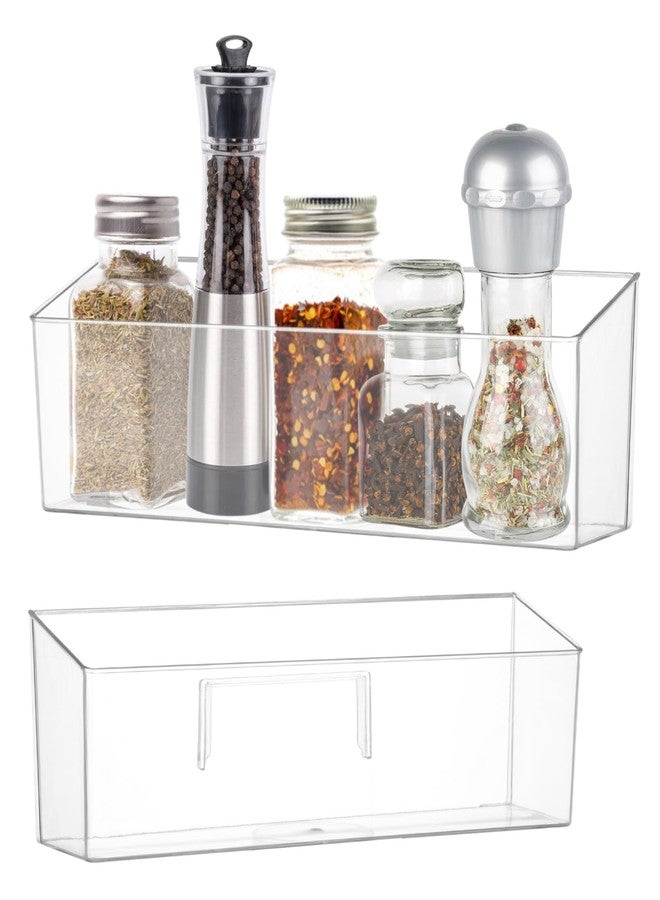 FMOACEN 2 Pack Spice Rack, Wall Mounted Storage Organizer Bins, Clear Plastic Seasoning Jars Rack Condiment Bottles Shelf Removable Makeup Organizer for Kitchen Cabinet Doors Pantry RV Organization - Image 1
