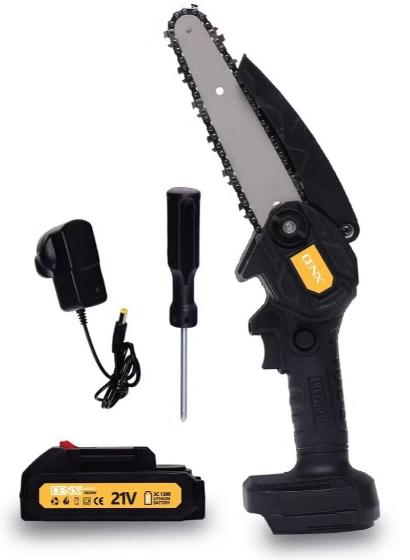 Denx Lightweight Cordless Chainsaw with Rechargeable Lithium Battery, One-Hand Operation, Electric Wood Cutter 500W Motor 2400 RPM, Portable Outdoor Tool for Branches & Logs - Image 2