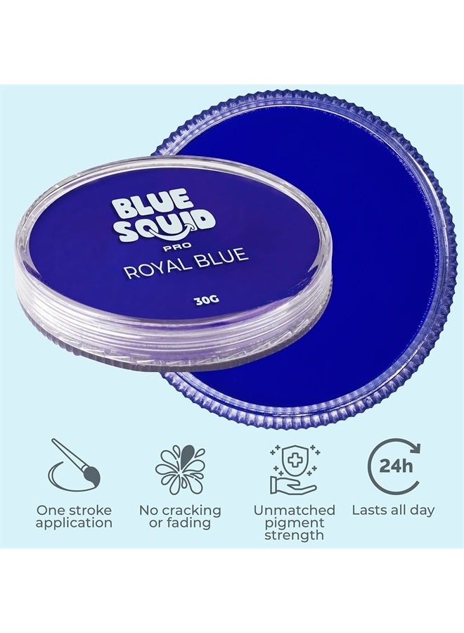 PRO Face Paint - Classic Royal Blue (30gm), Professional Water Based Single Cake Face & Body Paint Makeup Supplies for Adults Kids Halloween Facepaint SFX Water Activated Face Painting Non
