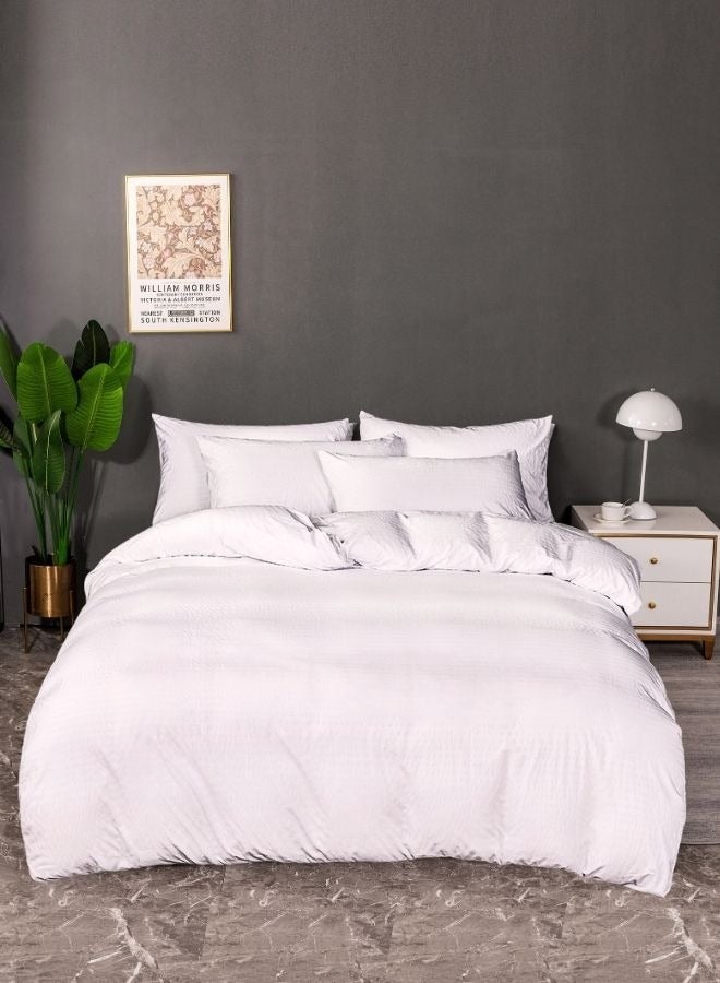 LUNA Home Premium King Size 6 Pieces Plain White Striped Design Bedding Set