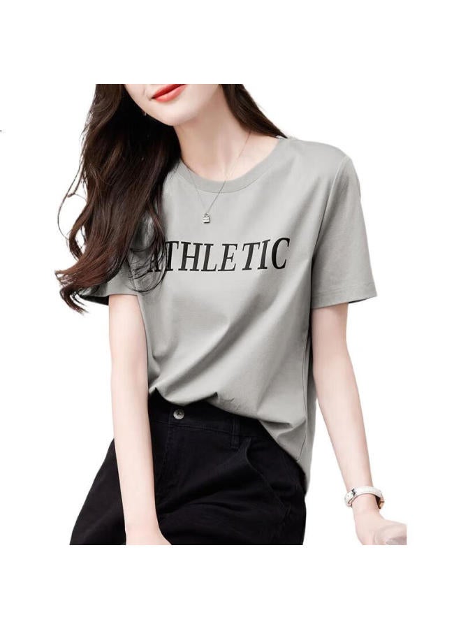dme (Dme) [Faraway Letter] Summer Cloud Breath Pure Cotton Short-Sleeve T-Shirt For Women, Fashionable Letter Print, Slimming Women'S T-Shirt - Image 1