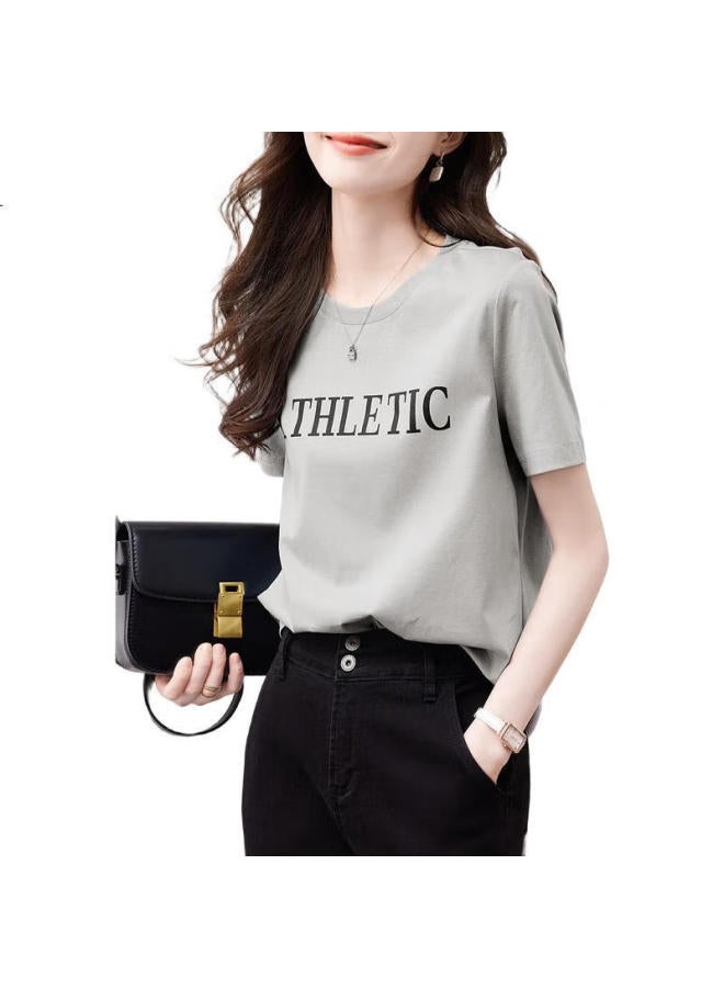 dme (Dme) [Faraway Letter] Summer Cloud Breath Pure Cotton Short-Sleeve T-Shirt For Women, Fashionable Letter Print, Slimming Women'S T-Shirt - Image 3