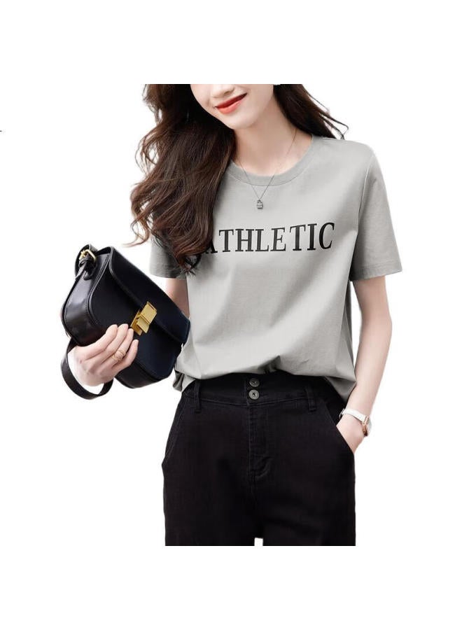 dme (Dme) [Faraway Letter] Summer Cloud Breath Pure Cotton Short-Sleeve T-Shirt For Women, Fashionable Letter Print, Slimming Women'S T-Shirt - Image 2