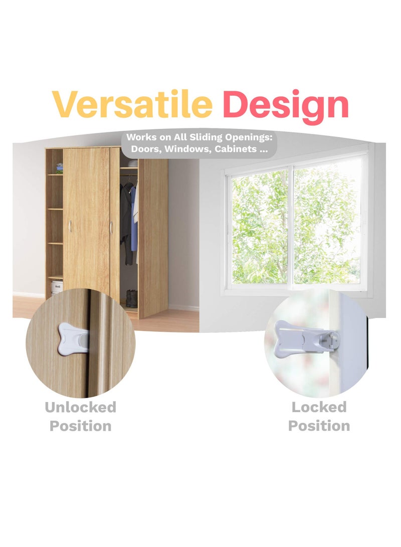Excefore Sliding Door Lock for Child Safety, Window Stoppers for Vertical Windows, Child Proof Locks for Sliding Glass Doors, Windows, Closets & Cabinets, Safety Locks for All Your Home Openings (4 Pcs)  - Image 2