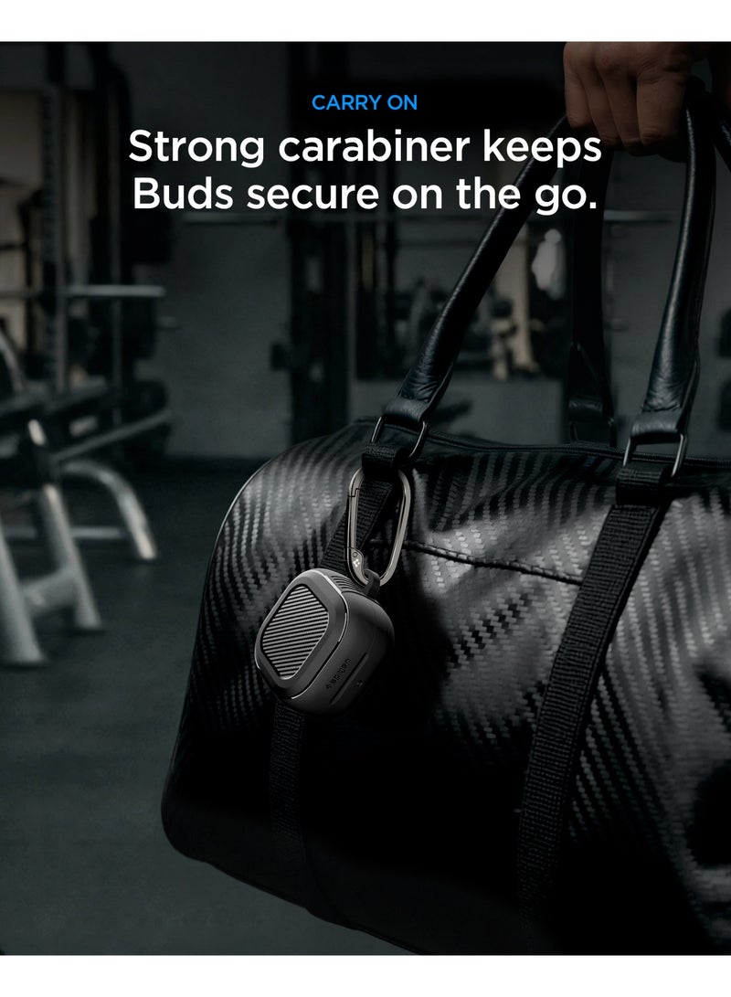 Spigen Rugged Armor Samsung Galaxy Buds4 / Buds 4 Pro Case Shockproof Protective Cover with Carabiner (2026) - Matte Black - Image 4