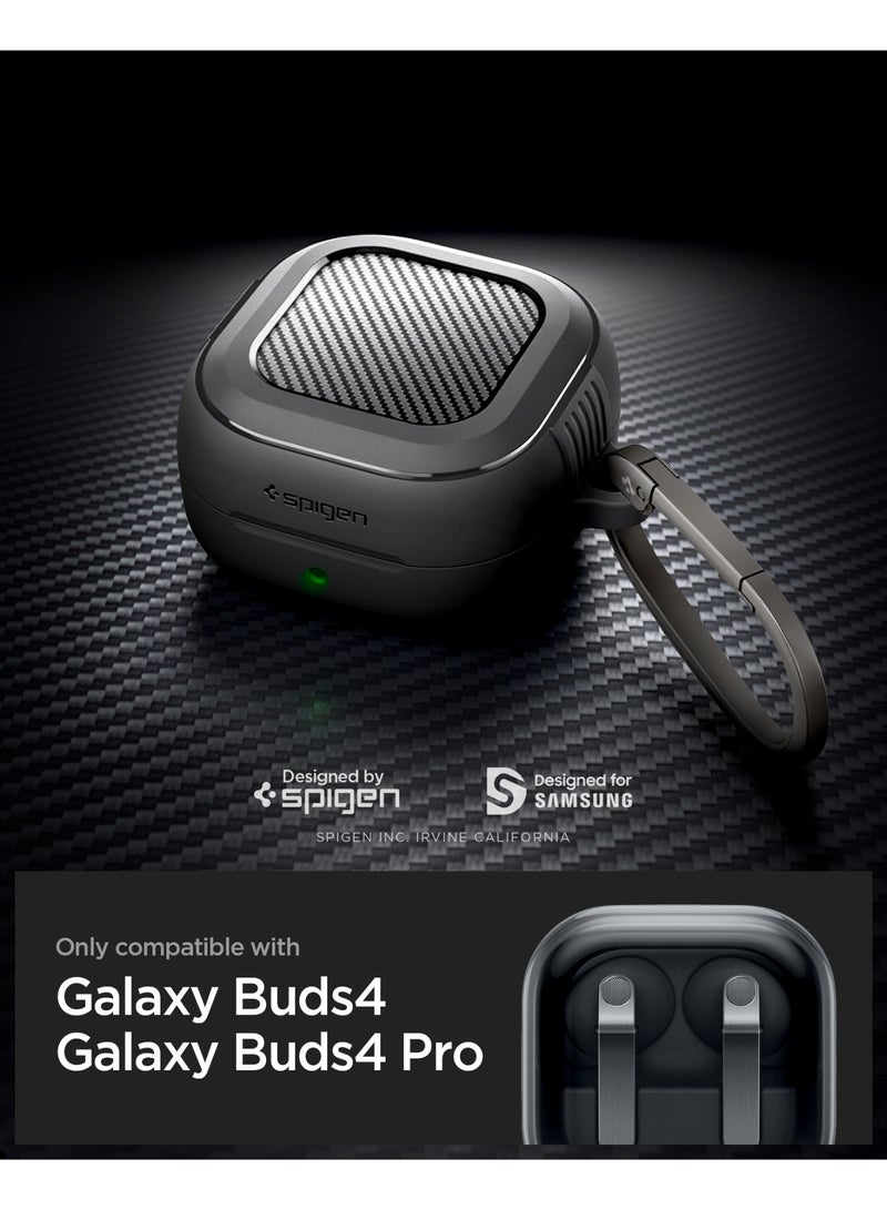 Spigen Rugged Armor Samsung Galaxy Buds4 / Buds 4 Pro Case Shockproof Protective Cover with Carabiner (2026) - Matte Black - Image 2