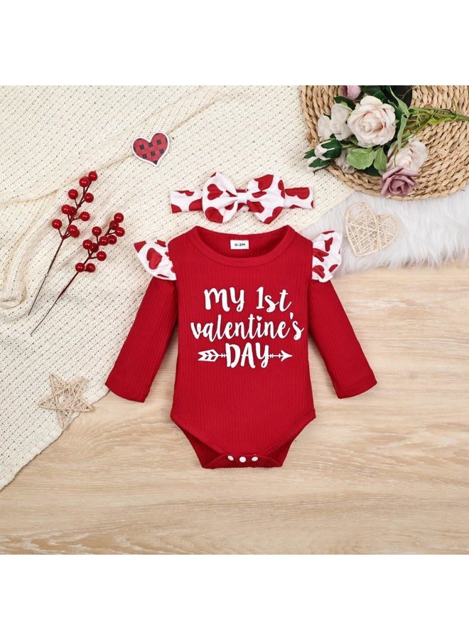 FOCUTEBB My Fisrt Valentine Outfit Infant Baby Girl Valentines Outfits Baby Girl Clothes Cute Denim Skirt Set 0-18 Months, Red, 9-12 months - Image 4