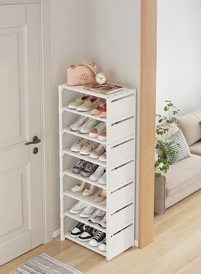 XiuWoo 8 Tiers Freestanding Shoe Cabinet Organizer with Open Storage, Shoe Cabinet for Entryway, Shoe Rack with Adjustable Shelves for Entryway, White, 42x26x124cm - Image 1