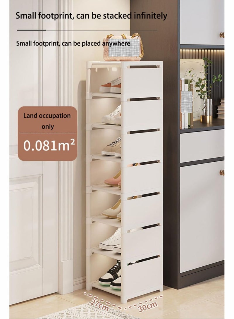 XiuWoo 8 Tiers Freestanding Shoe Cabinet Organizer with Open Storage, Shoe Cabinet for Entryway, Shoe Rack with Adjustable Shelves for Entryway, White, 42x26x124cm - Image 3