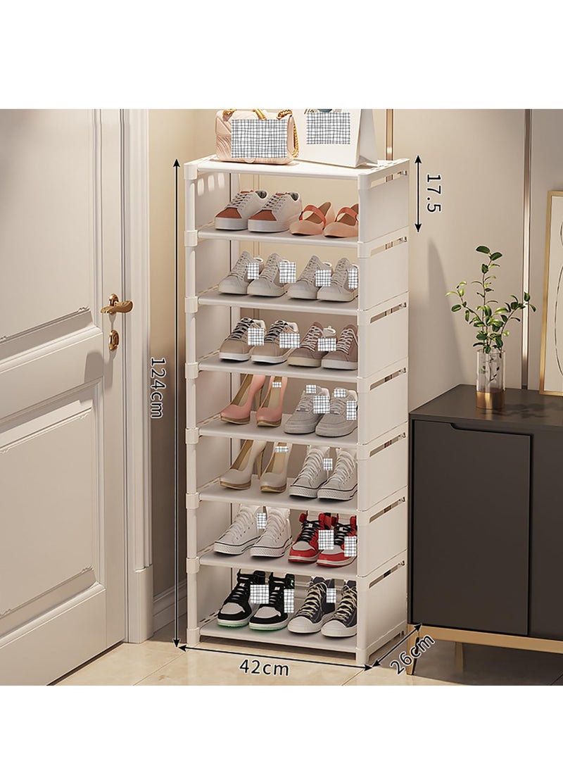 XiuWoo 8 Tiers Freestanding Shoe Cabinet Organizer with Open Storage, Shoe Cabinet for Entryway, Shoe Rack with Adjustable Shelves for Entryway, White, 42x26x124cm - Image 2