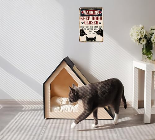 Crazysign Funny Black Cat Vintage Tin Sign Keep Door Closed Sign for Home House Apartment Door Sign Wall Decor 8 x 12 Inch (3001) - Image 4