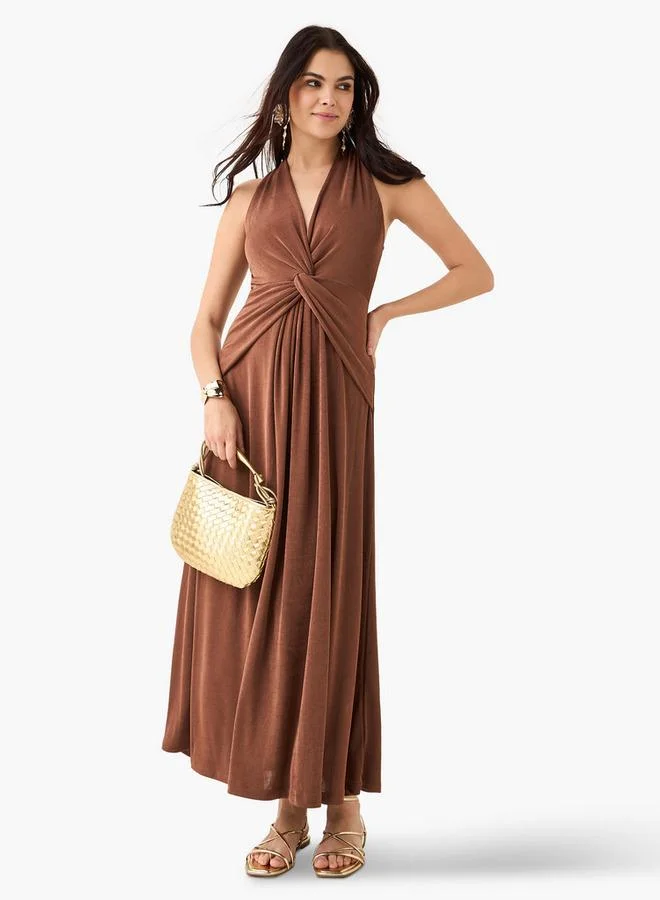 Splash FAV Knot Detail Sleeveless Dress with Halter Neck