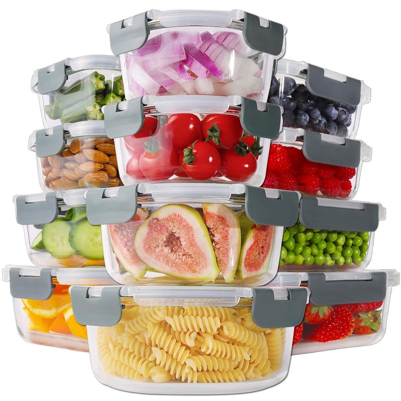 HOMBERKING 24pc Borosilicate Glass Food Storage Containers with Snap Locking Lids, Glass Meal Prep Containers, Airtight Lunch Boxes, Oven, Freezer and Dishwasher Safe, BPA Free, Kitchen Storage Set - Image 1