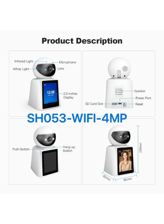 SriHome SH053-WIFI-4MP Smart WiFi Video Calling IP Camera 4MP HD with 2.8 Inch Display, AI Human Detection, Two-Way Audio, Full Color Night Vision, Remote Viewing, SD Card Recording, Indoor Security Camera - Image 3