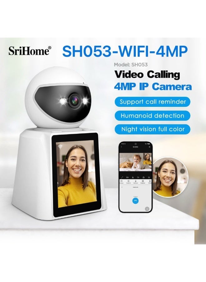 SriHome SH053-WIFI-4MP Smart WiFi Video Calling IP Camera 4MP HD with 2.8 Inch Display, AI Human Detection, Two-Way Audio, Full Color Night Vision, Remote Viewing, SD Card Recording, Indoor Security Camera - Image 2