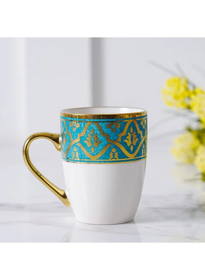 DANUBE HOME Zahra Mug Classic Drinking Cups with Handles Mugs for Cappuccino Espresso Latte Cocoa Milk Tea Mug DIY Gifts Blue, Gold 350ml