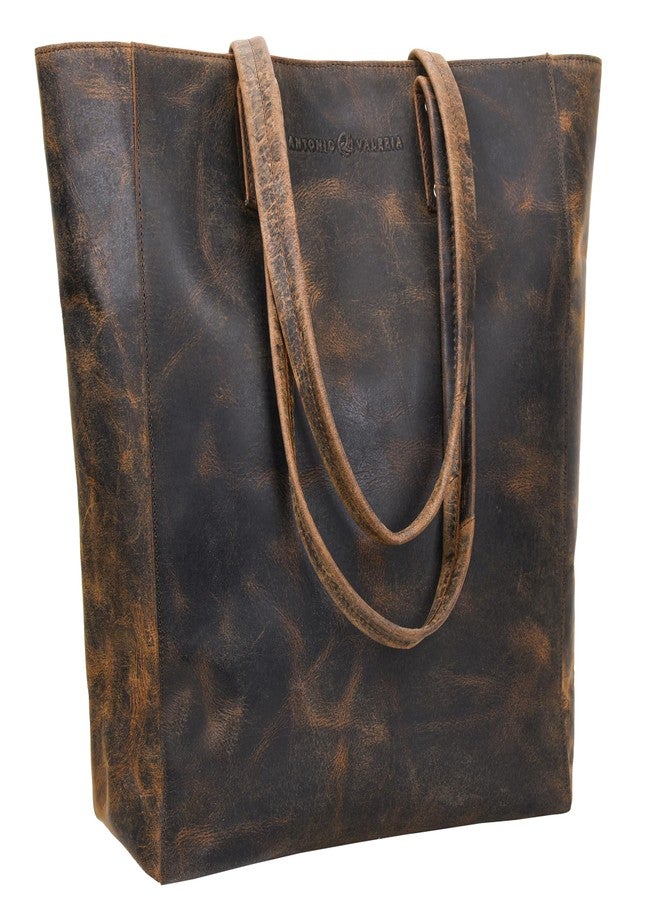 ANTONIO VALERIA Ava Distressed Brown Leather Tote/Top Handle Shoulder Bag for Women - Image 1
