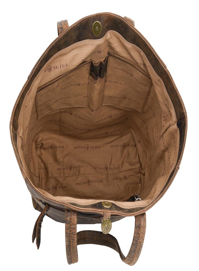 ANTONIO VALERIA Ava Distressed Brown Leather Tote/Top Handle Shoulder Bag for Women - Image 3