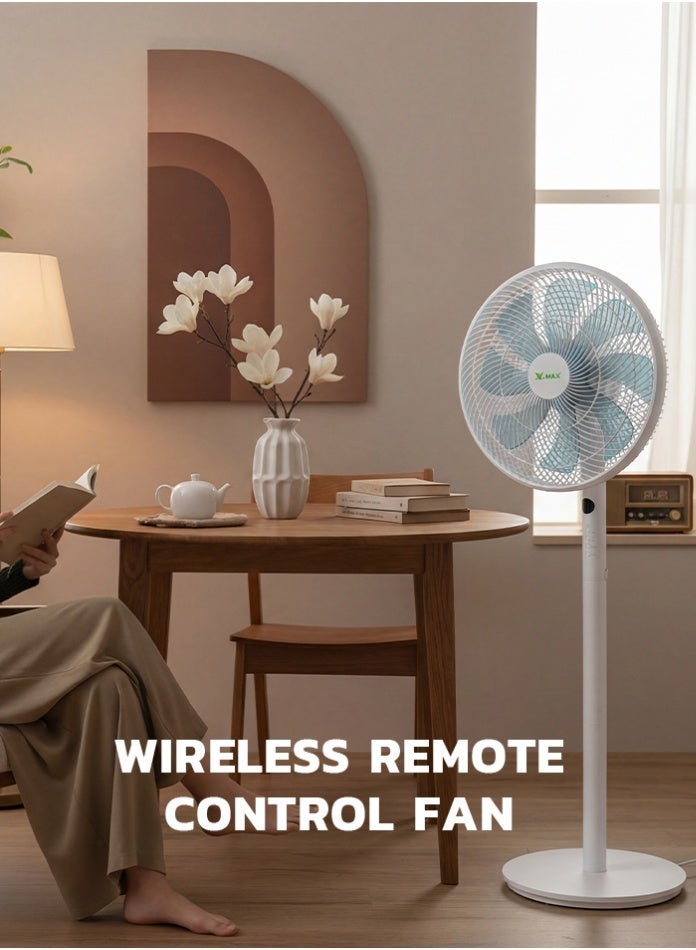 Vmax 14" Smart Pedestal Fan with Detachable Remote Control – 45W Quiet DC Motor, 8-Leaf High Velocity Blade, 1-4H Sleep Timer & 5 Speed Modes – Wide-Angle Oscillating Standing Fan for Home & Bedroom - Image 2