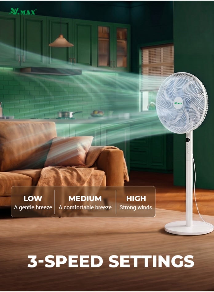 Vmax 14" Smart Pedestal Fan with Detachable Remote Control – 45W Quiet DC Motor, 8-Leaf High Velocity Blade, 1-4H Sleep Timer & 5 Speed Modes – Wide-Angle Oscillating Standing Fan for Home & Bedroom - Image 4