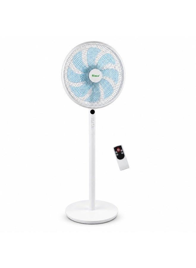 14" Smart Pedestal Fan with Detachable Remote Control – 45W Quiet DC Motor, 8-Leaf High Velocity Blade, 1-4H Sleep Timer & 5 Speed Modes – Wide-Angle Oscillating Standing Fan for Home & Bedroom