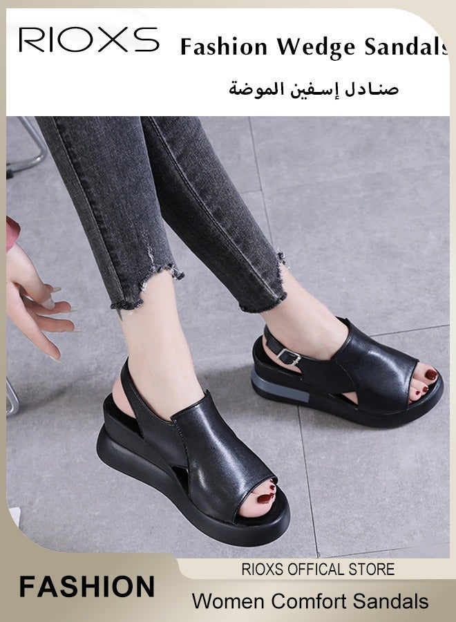 RIOXS Women's Fashion Wedge Sandals with Ankle Straps, Casual Non-Slip Thick Sole Platform Sandals, Lightweight Open Toe Sandals, Suitable for Any Foot Type, Perfect for Your Cool Summer Outfit - Image 1