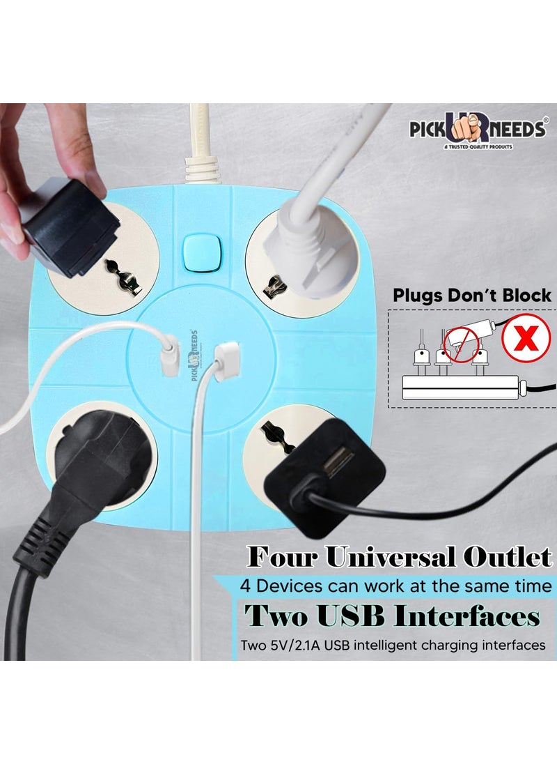 Pick Ur Needs Pick Ur Needs Extension/Cord/Board/Switch/Power Strip with 2 USB Charging Ports and 4 Socket - 10 Amp Heavy Duty for Multiple Devices Smartphone Tablet Laptop  - Image 3