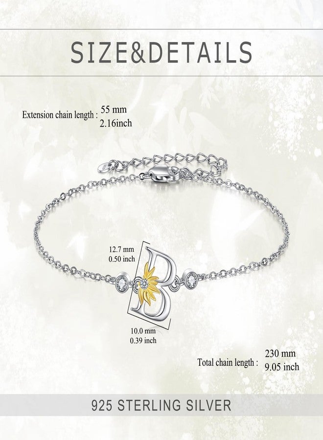 POPLYKE Sterling Silver Initial Alphabet Letter Script Name Bracelet - Sunflower Initial Chain Bracelet for Women (B) - Image 4