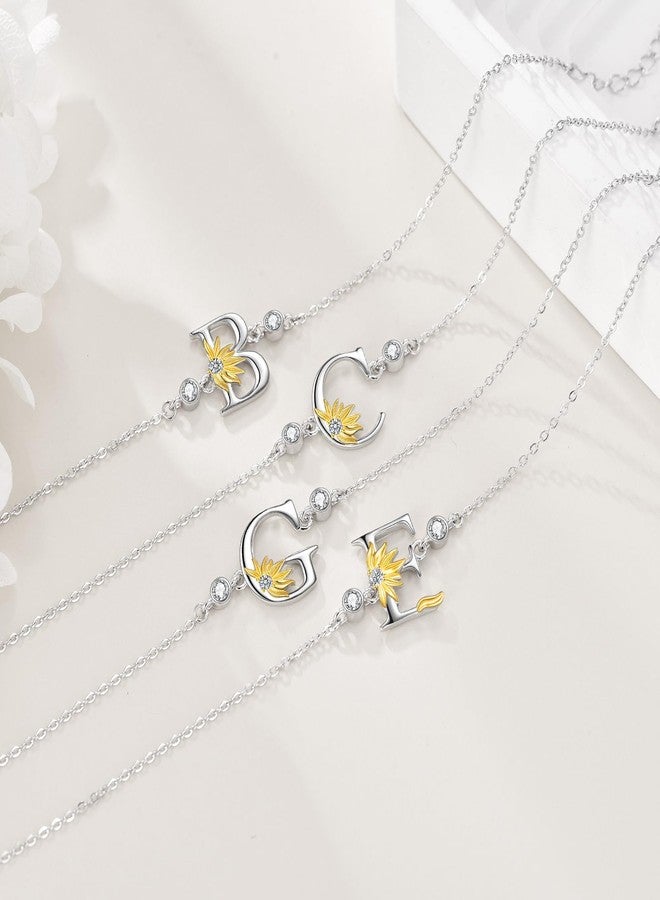 POPLYKE Sterling Silver Initial Alphabet Letter Script Name Bracelet - Sunflower Initial Chain Bracelet for Women (B) - Image 5