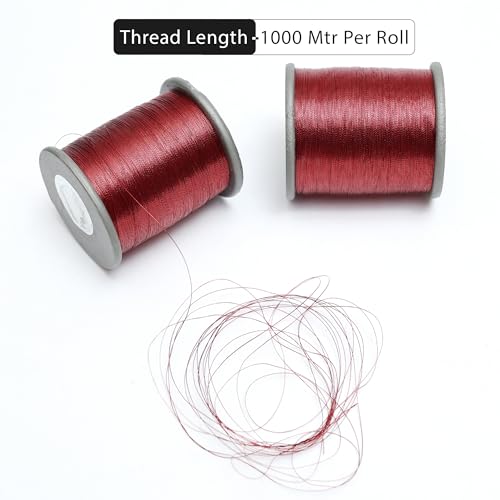 Embroiderymaterial Metallic Zari Thread for Embroidery, Sewing and Jewelry Making, Red Color, 0.1MM(Pack of 2 Roll) - Image 2